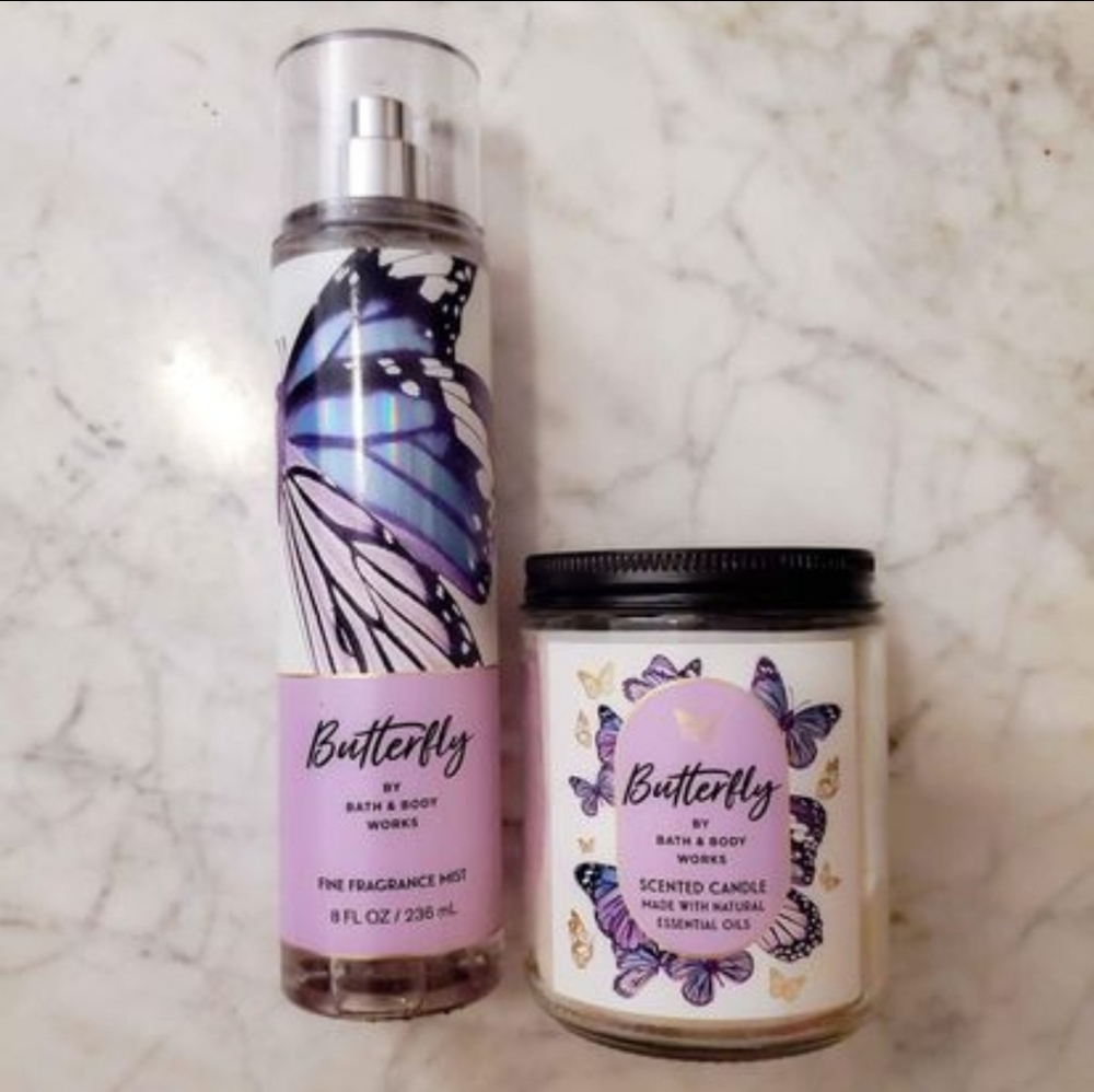 Bath & Body Works Butterfly Candle And Fragrance Mist Combo